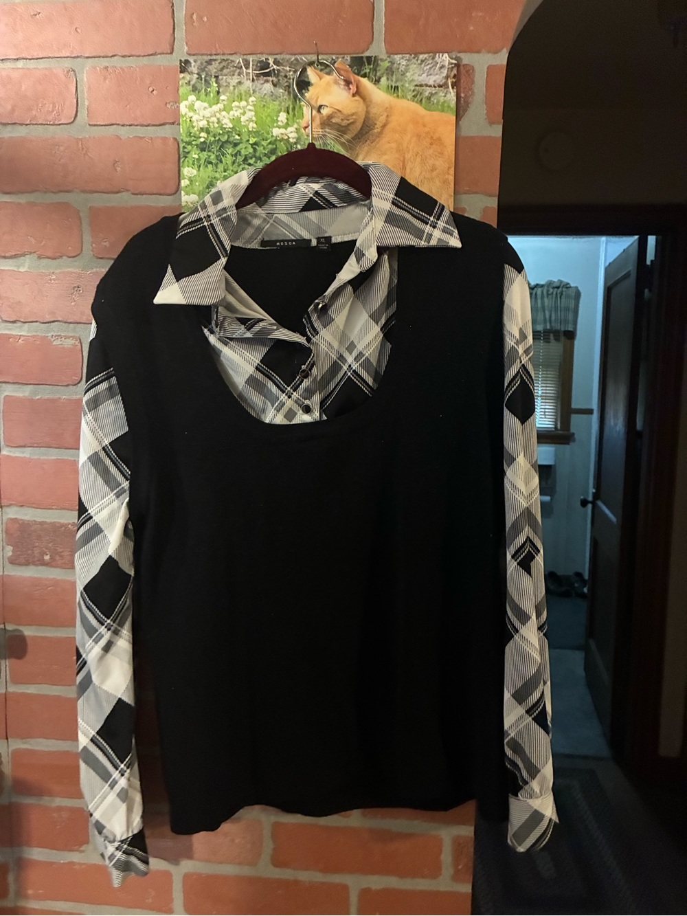 Black Layered Look Plaid Blouse - Women's Top
